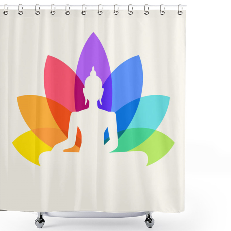 Personality  Silhouette Of Buddha Sitting On A Lotus Flower Background Shower Curtains