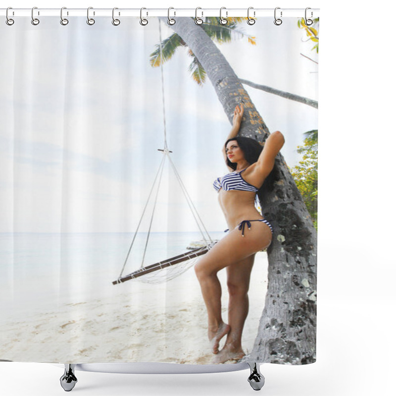 Personality  Woman On Beach Shower Curtains