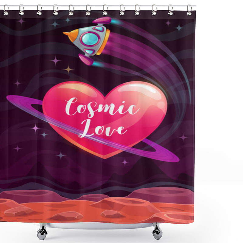 Personality  Cosmic Love. Valentines Day Greeting Card Template. Vector Romantic Poster. Shower Curtains