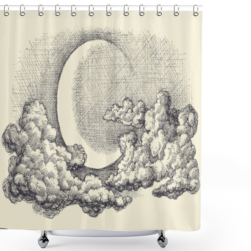 Personality  Night Sky Vector, Moon In The Clouds Hand Drawing Shower Curtains