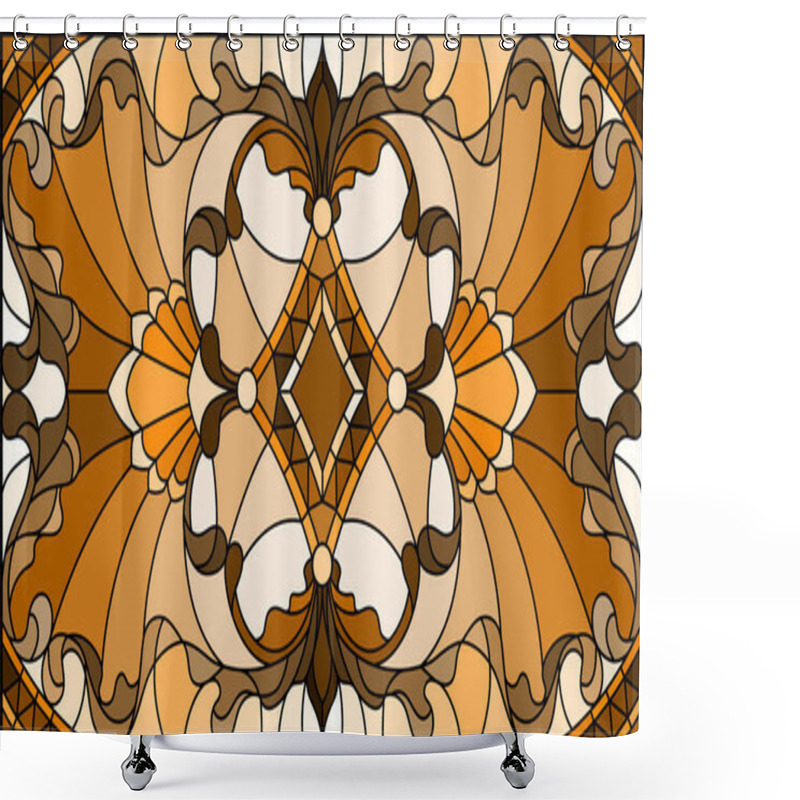 Personality  Illustration In Stained Glass Style With Abstract  Swirls And Leaves  On A Light Background,horizontal Orientation, Sepia Shower Curtains