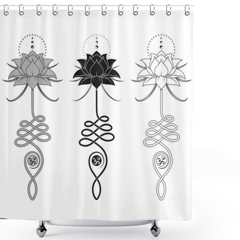 Personality  Lotus Flower Vector Design With Unalome Hindu Symbol, Yoga And Induism Symbol, Lotus Flower Motifs For Tattoo Shower Curtains