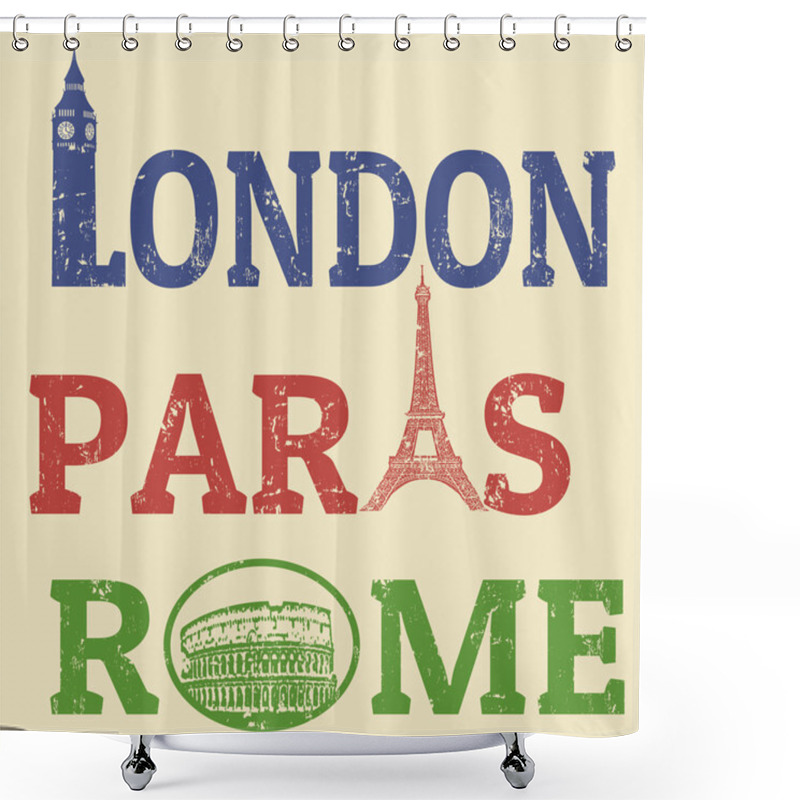 Personality  London, Paris And Roma Grunge Stamps Shower Curtains