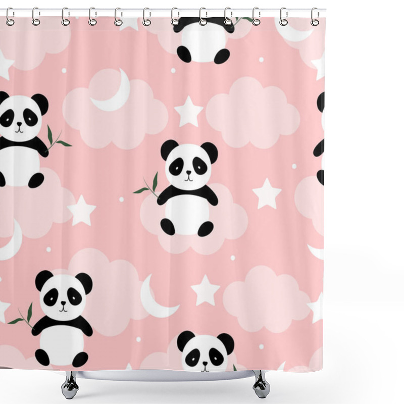 Personality  Cute Seamless Pattern The Panda Held A Bamboo Sitting On The Cloud And Had A Star Beside Him. Hand-painted Cartoon Animal Character Background Used For Fashion, Textile, Fabric, Vector Illustration Shower Curtains