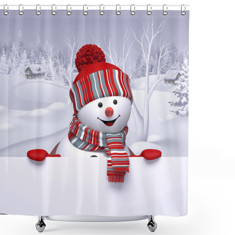 Personality  Funny Snowman Holding White Board, Shower Curtains