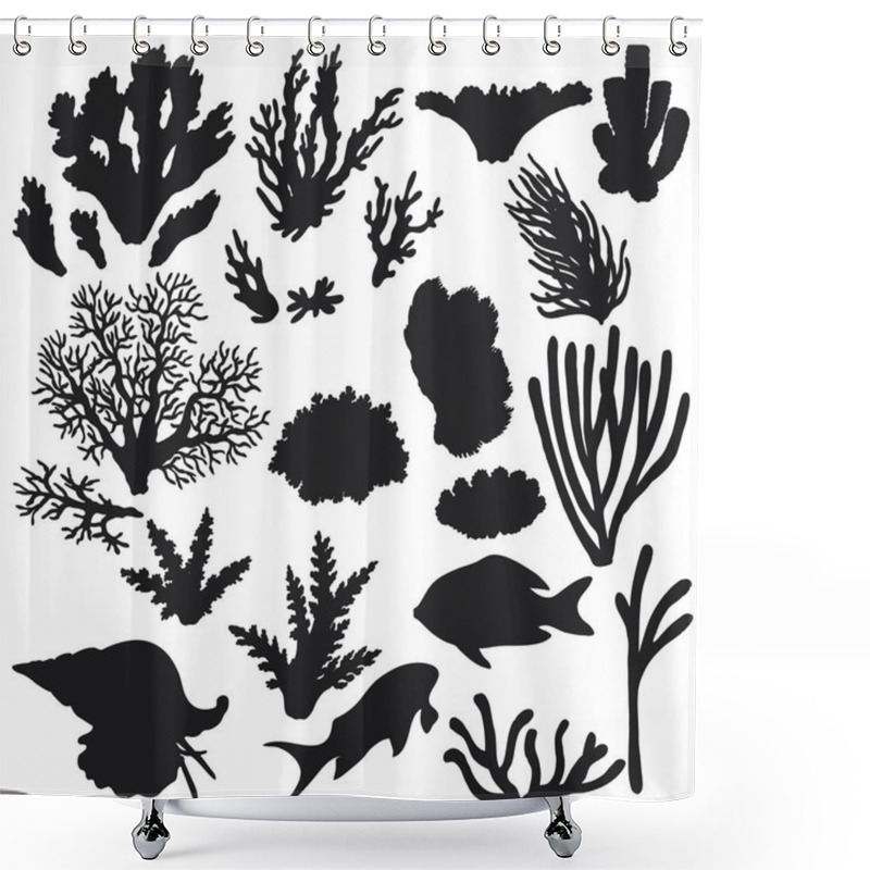 Personality  Reef Animals And Corals Silhouette Set Shower Curtains