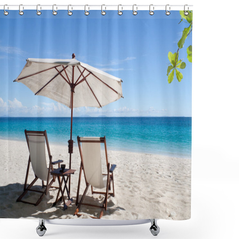 Personality  Deckchairs On The Beach Shower Curtains