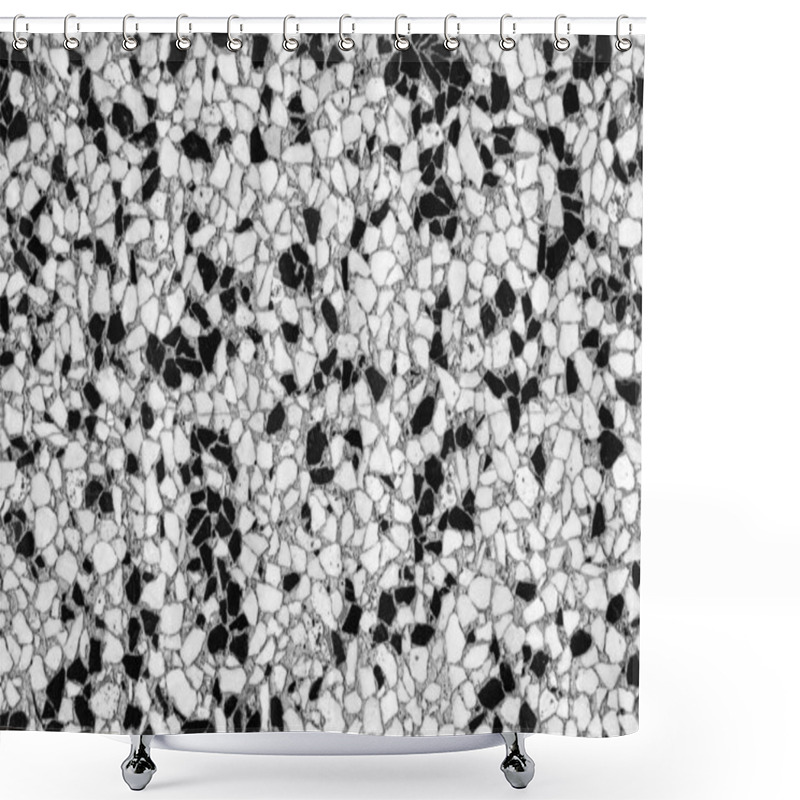 Personality  Abstract Patterned Mosaic Of White And Black Small Irregularly Shaped Stones, Black And White Background Shower Curtains