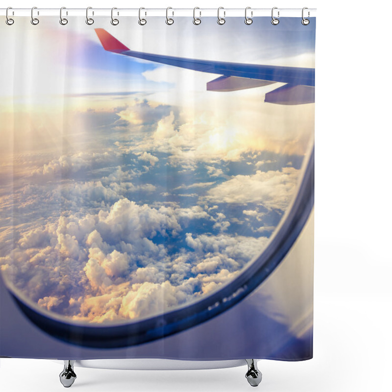 Personality  Clouds And Sky As Seen Through Window Of An Aircraft Shower Curtains