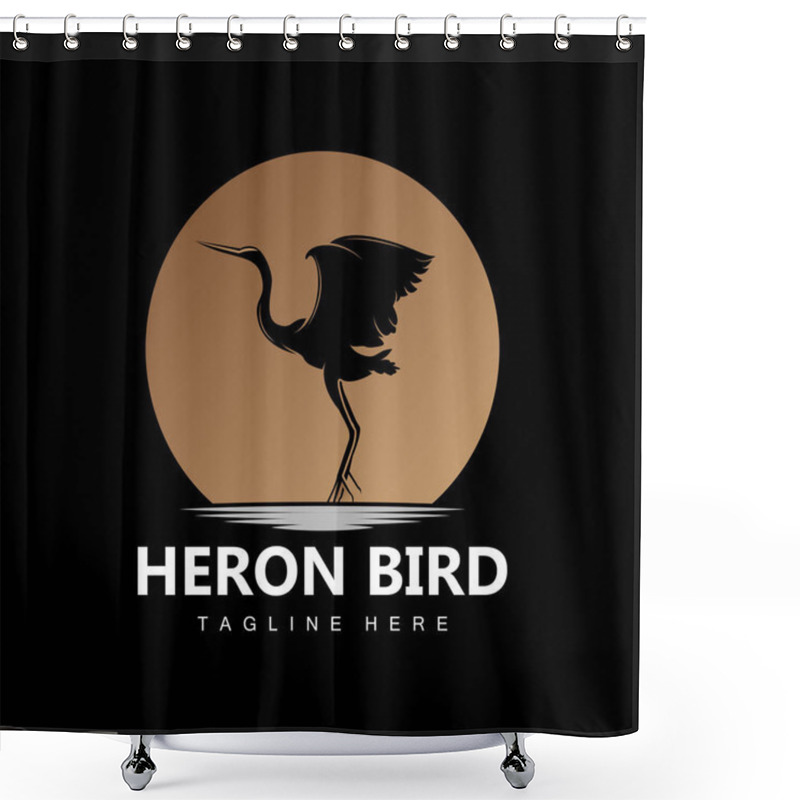 Personality  Bird Heron Stork Logo Design, Birds Heron Flying On The River Vector, Product Brand Illustration Shower Curtains