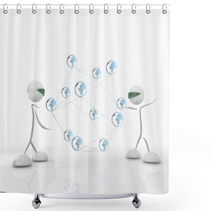 Personality  Cyber World Network With Two Futuristic Characters Shower Curtains