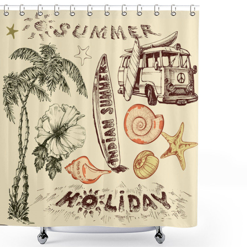 Personality  Summer Holiday Vector Set, Surf Elements Shower Curtains