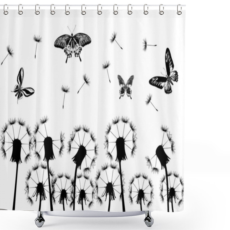 Personality  Black Dandelions And Butterflies Shower Curtains