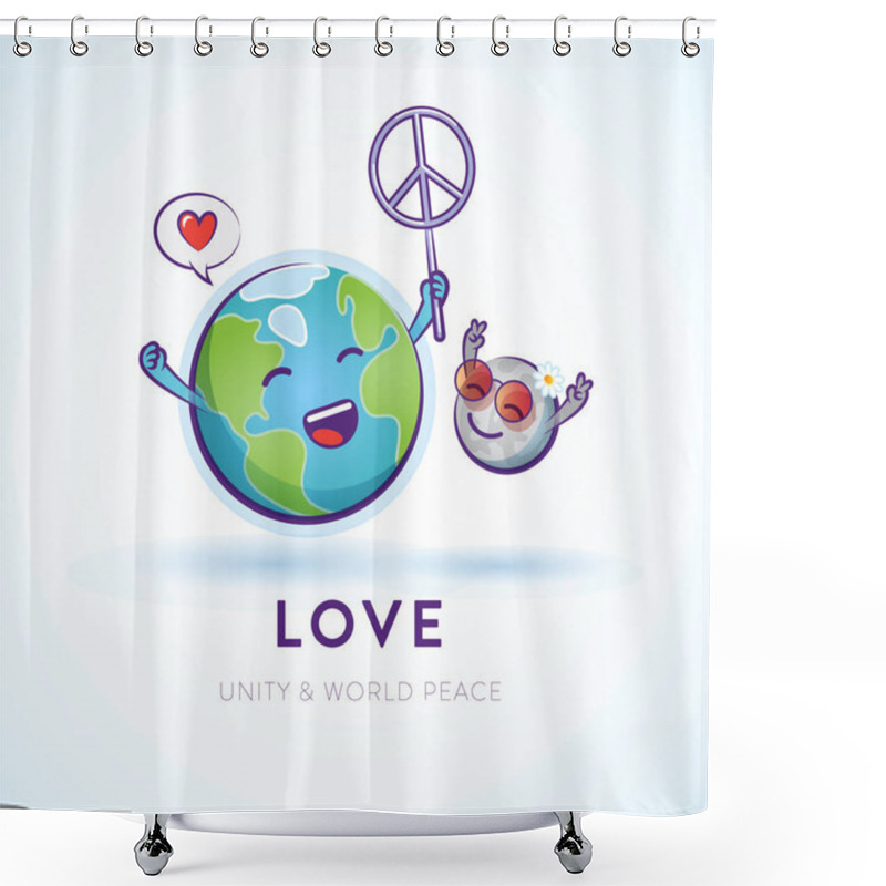 Personality  Whimsical Illustration Of Earth And Moon Celebrating Peace Shower Curtains