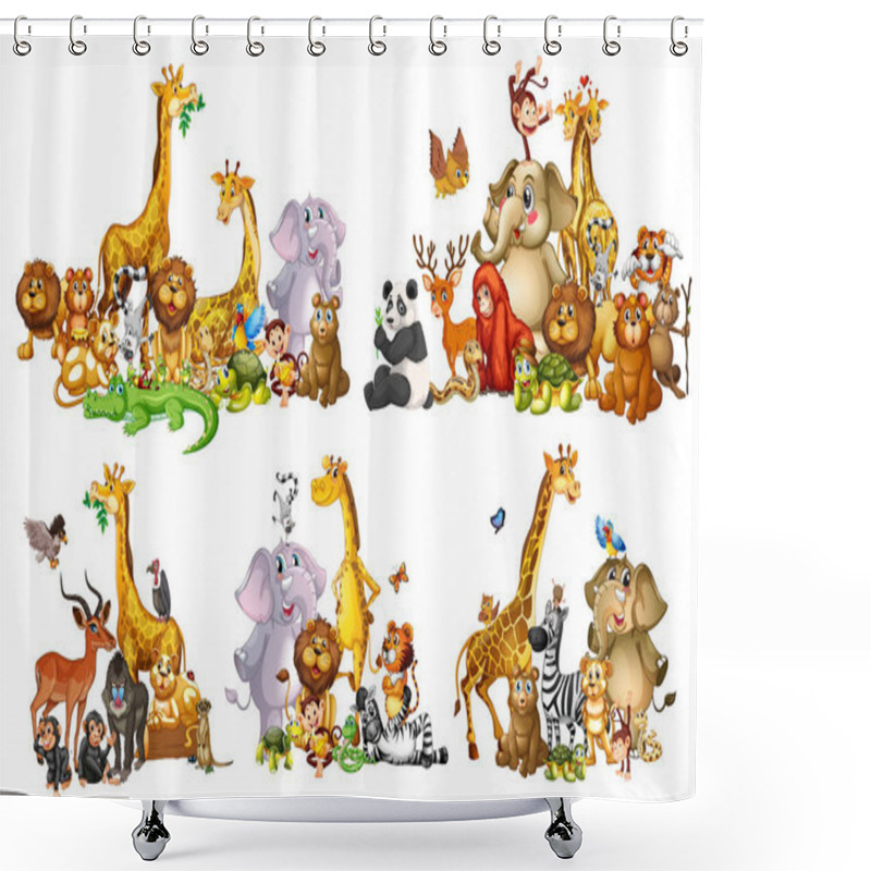 Personality  Set Of Wild Animals In Groups On White Background Illustration Shower Curtains