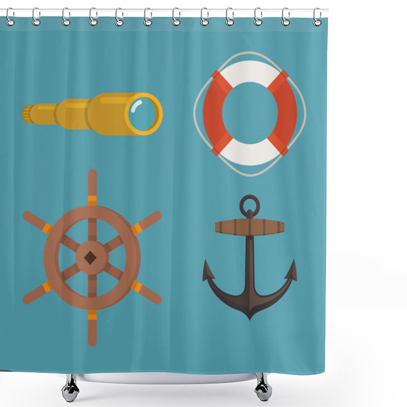 Personality  Anchor, Spyglass, Lifebuoy, Steering Wheel Shower Curtains