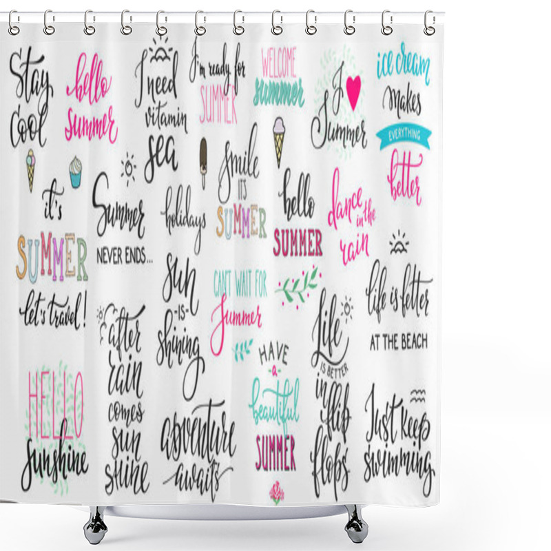 Personality  Hello Summer Lettering Typography Big Set Shower Curtains