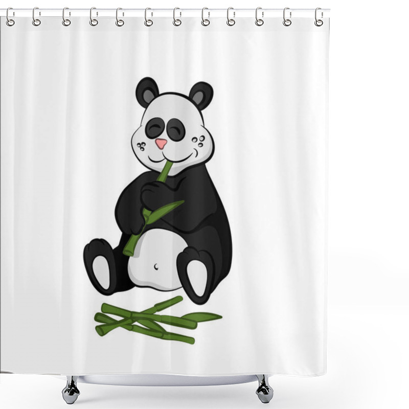 Personality  Animals Of Zoo. Panda Eating Bamboo In Cartoon Style. Isolated Cute Character Shower Curtains