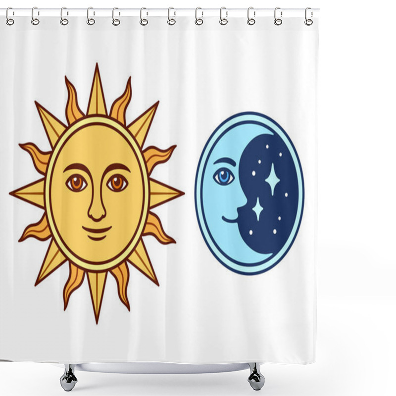 Personality  Sun And Moon With Face Shower Curtains