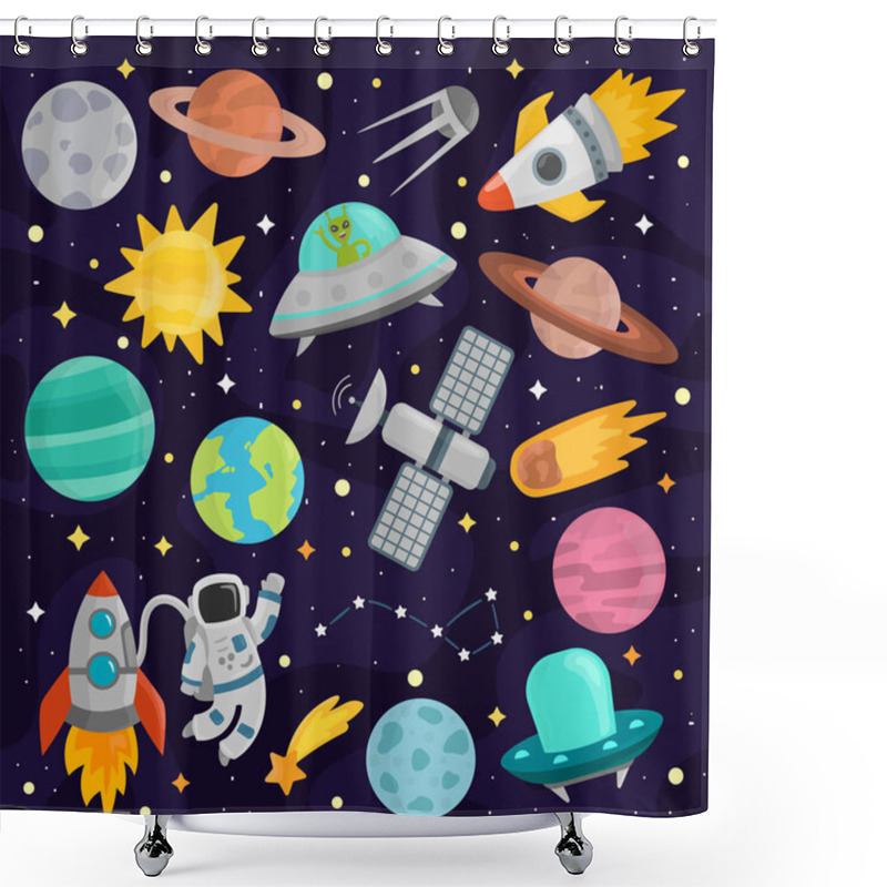 Personality  Space Cartoon Set Vector. Shower Curtains