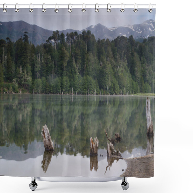 Personality  Captren Lagoon In The Conguillio National Park. Shower Curtains