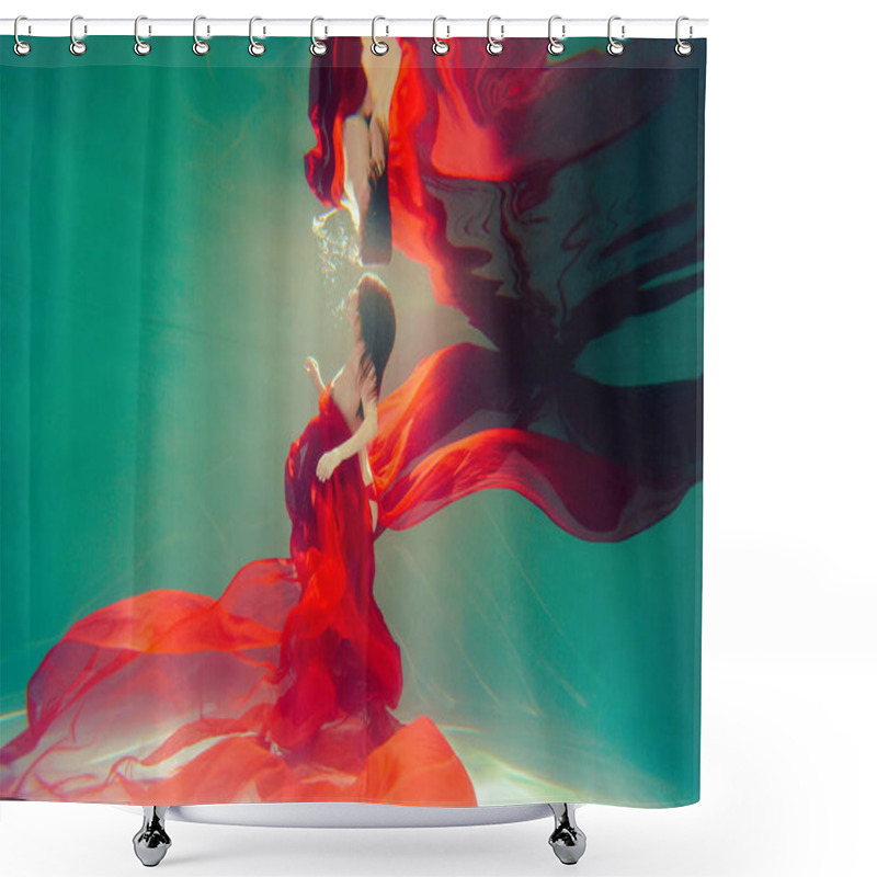 Personality  Pregnant Girl Swims Underwater In Red Dress Shower Curtains