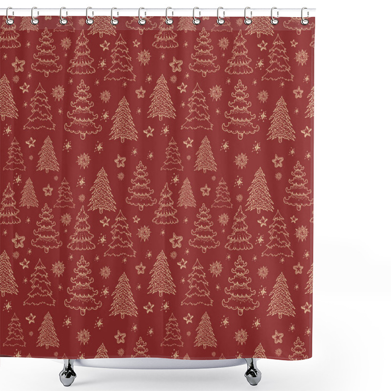 Personality  Christmas Icons Seamless Pattern With New Year Tree, Snow And St Shower Curtains