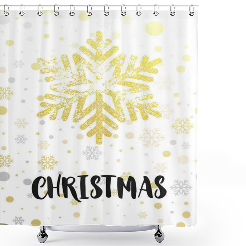 Personality  Merry Christmas Greeting Card With Golden Glitter Snowflake Shower Curtains