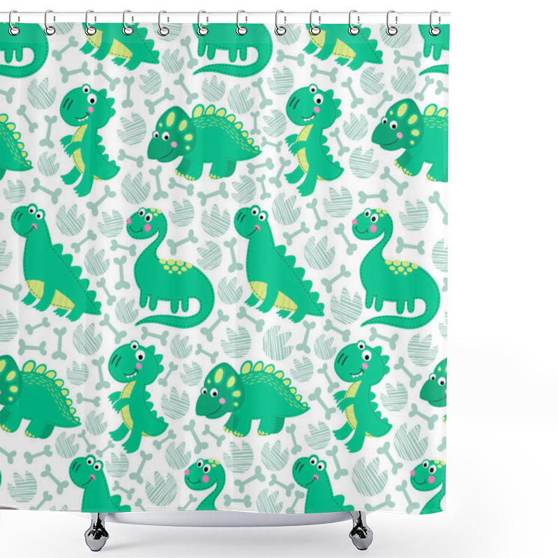 Personality  Baby Dinosaur Seamless Pattern Vector. Design Kids. Boy Clipart. Dinosaur Digital Paper. Illustration, Patch, Fabric Shower Curtains