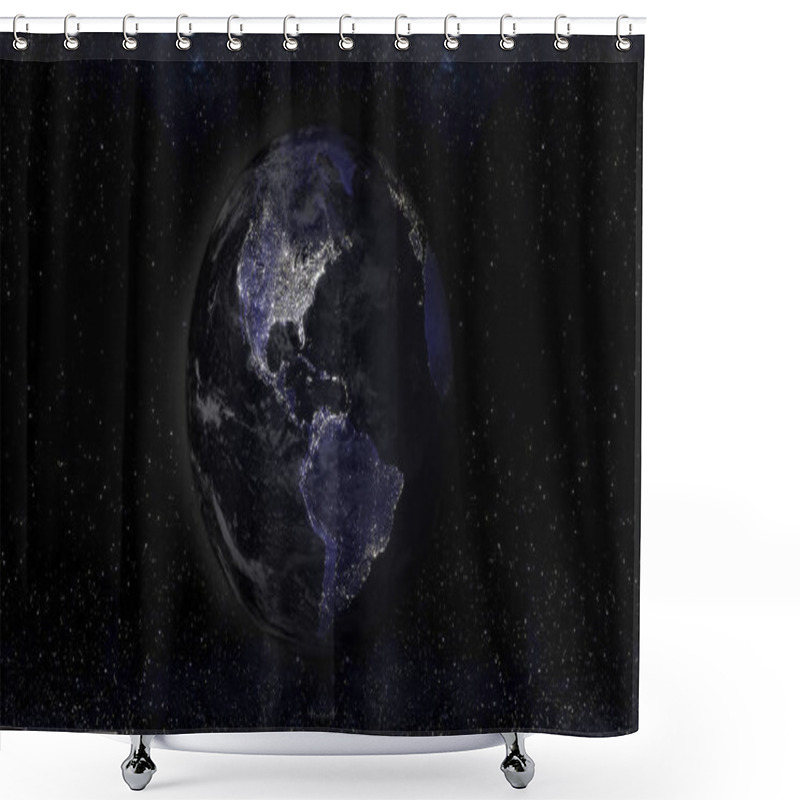 Personality  Earth Planet At Night With Urban Lights Areas, America View Illustration, Elements Of This Image Furnished By NASA Shower Curtains