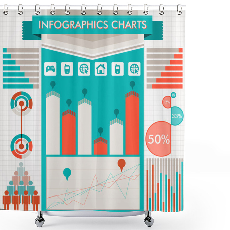 Personality  Retro Infographics Set. World Map And Information Graphics Shower Curtains