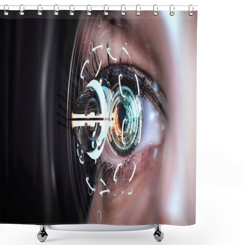 Personality  Close Up Of Woman Eye In Process Of Scanning Shower Curtains