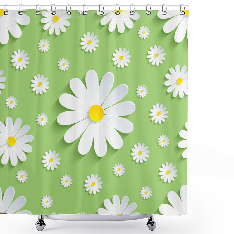 Personality  Spring Green Seamless Pattern With White Chamomile Shower Curtains