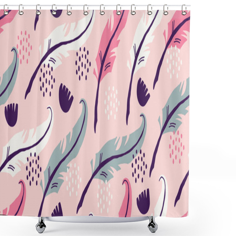 Personality  Seamless Pattern With Writing Feathers On Pink Shower Curtains