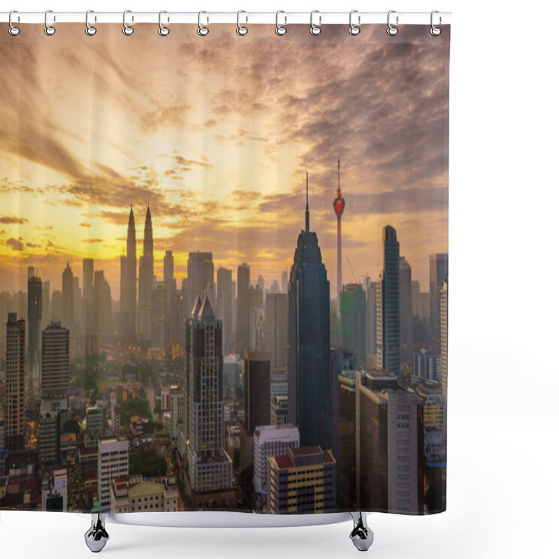 Personality  Downtown Kuala Lumpur Skyline At Twilight In Malaysia Shower Curtains