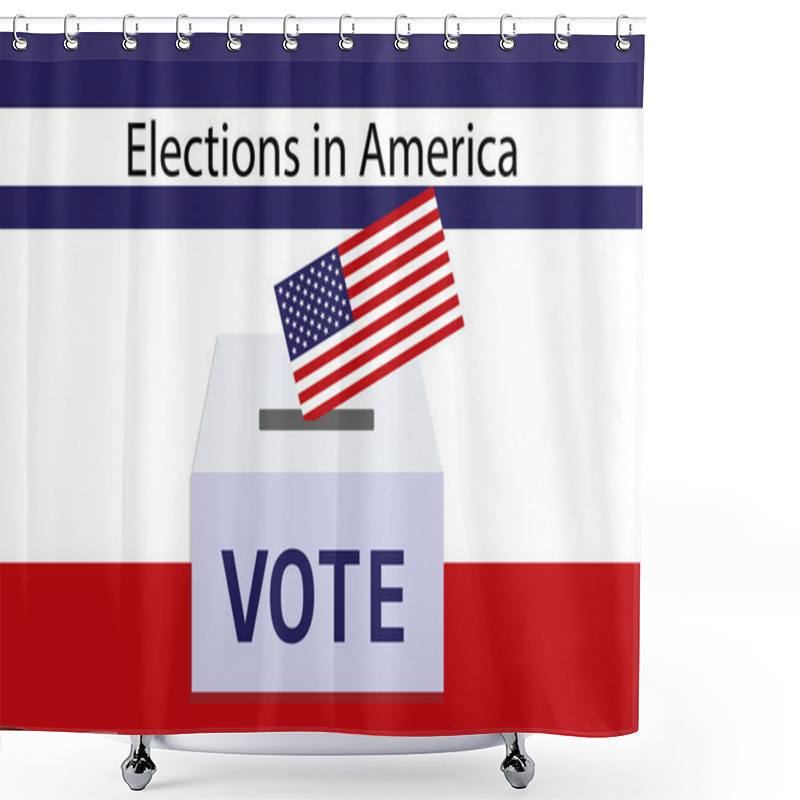 Personality  Banner With The United States Presidential Election, The Text Elections In America, Voting Booth With The USA Flag Shower Curtains