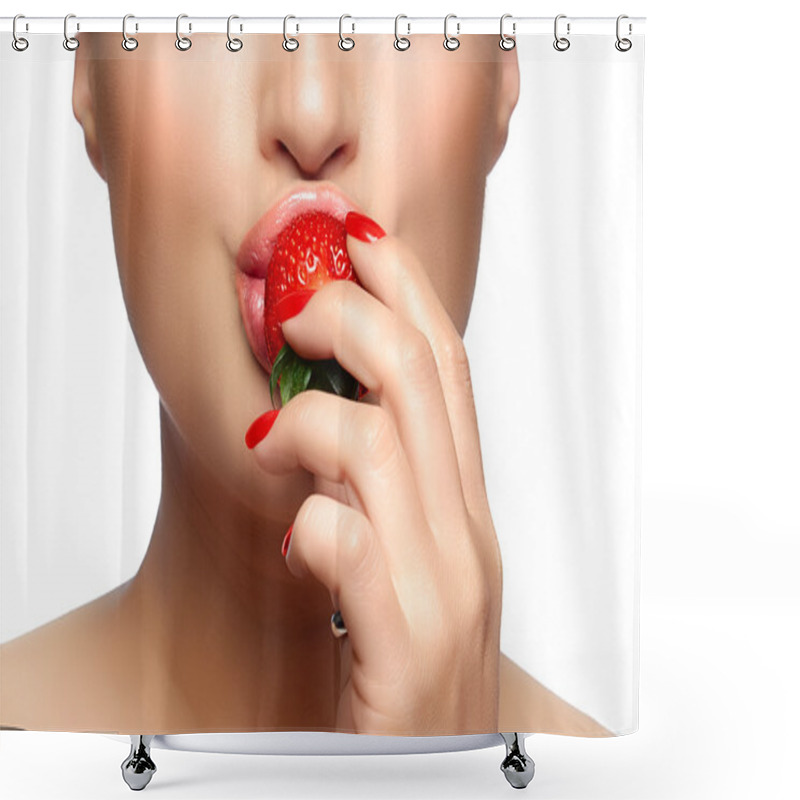 Personality  Sweet Bite. Healthy Mouth Biting Strawberry Shower Curtains