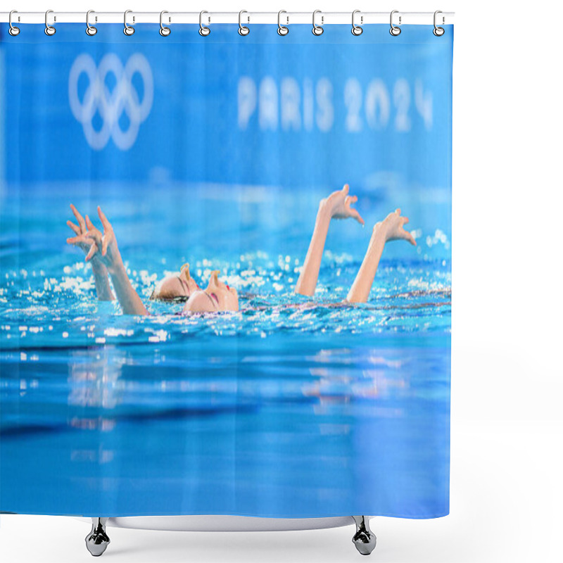 Personality  PARIS, FRANCE - 9 AUGUST, 2024: WANG Liuyi, WANG Qianyi, The Artistic Swimming, Duet, Technical Routine, Artistic Swimming, Duet, Technical Routine, The Paris 2024 Olympic Games At Aquatics Centre Shower Curtains