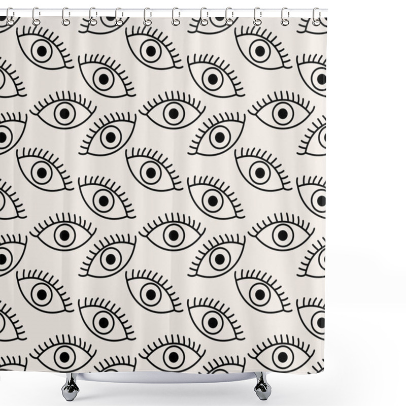 Personality  Eyes Open Seamless Background. Monochrome, Vector Hand Drawn On White Background Shower Curtains