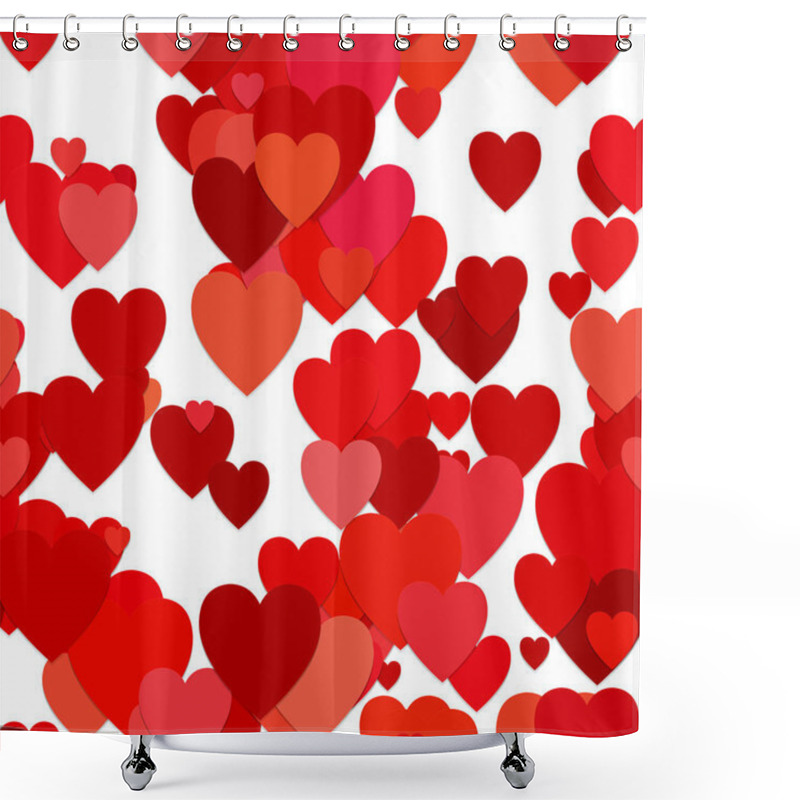 Personality  Seamless Valentines Day Background Pattern - Vector Graphic Design From Red Hearts With Shadow Effect Shower Curtains