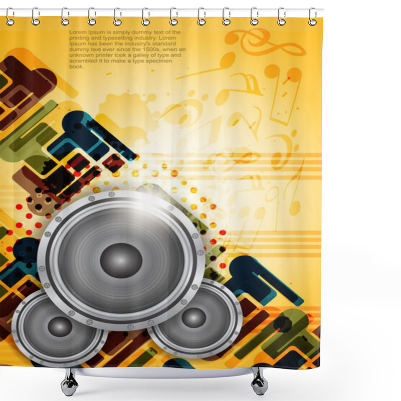 Personality  Abstract Music Theme Background With Loudspeakers. Shower Curtains