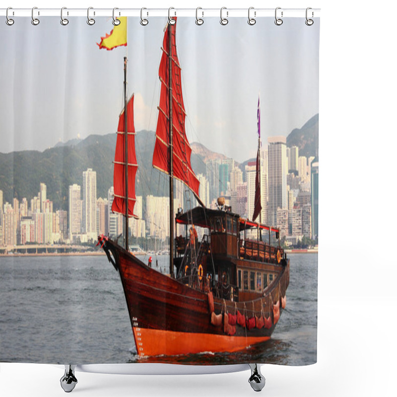 Personality  Traditional Chinese Boat On Victoria Harbour, Hong Kong Shower Curtains