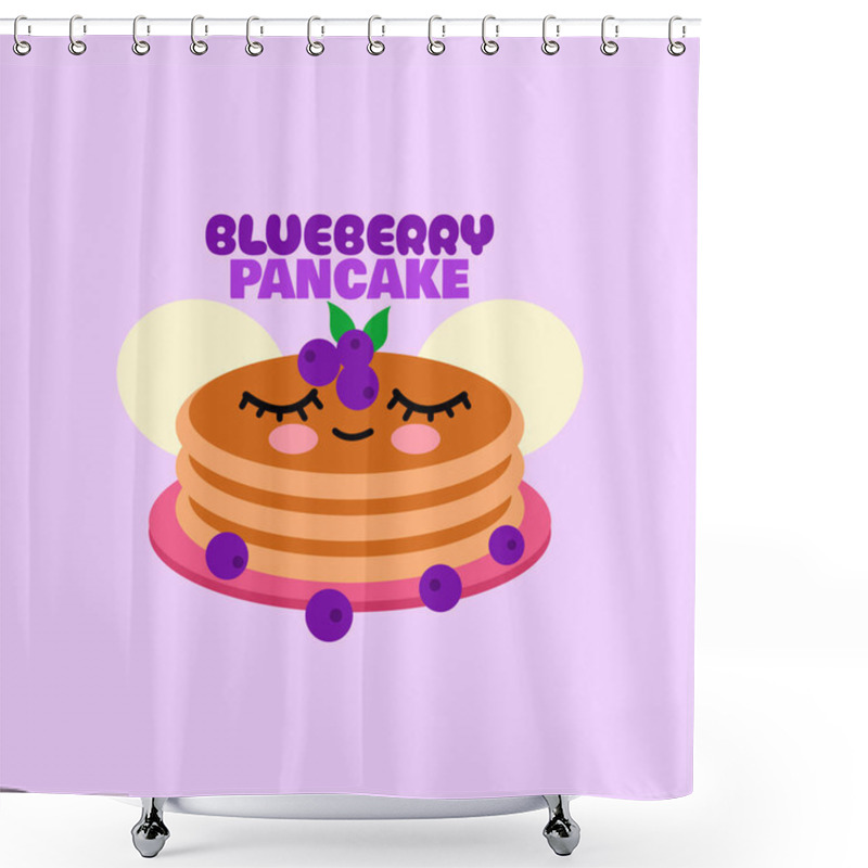 Personality  National Blueberry Pancake Day To Celebrate On January 28th. Illustration Of Cute Blueberry Pancakes With Fruit On Light Purple Background. Food Event Banner. Shower Curtains