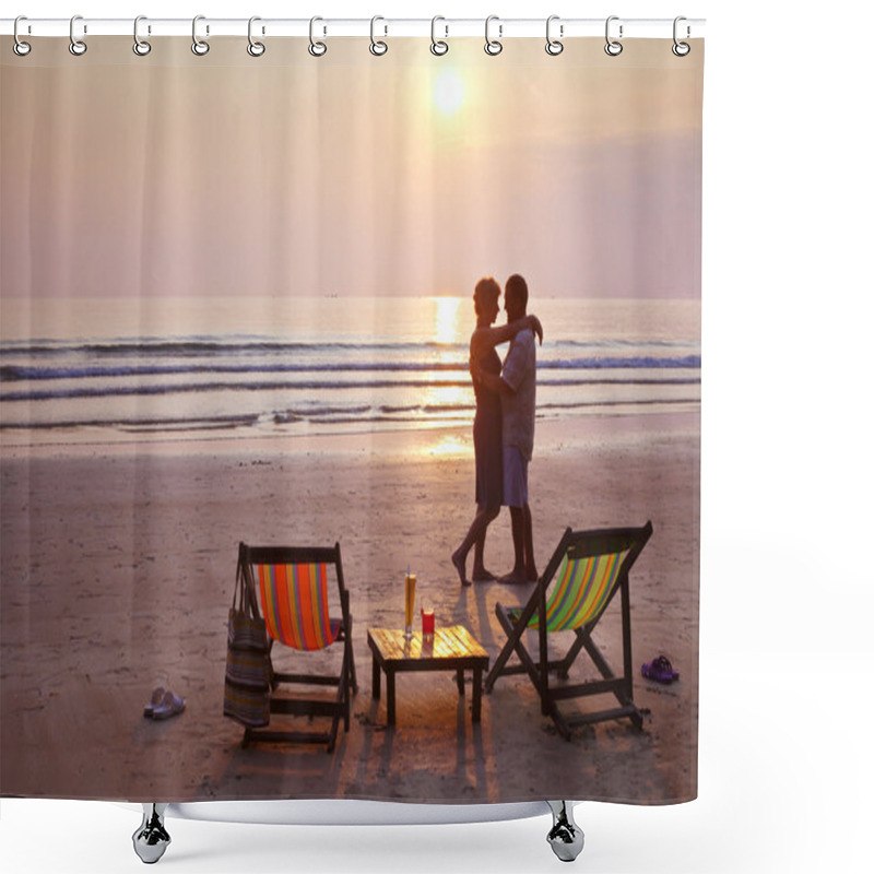 Personality  Couple On The Beach At Sunset Shower Curtains