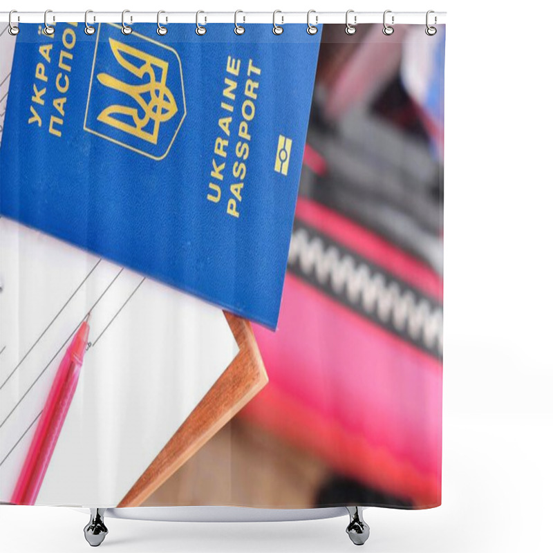 Personality  Red Pen For Signing Document And Ukrainian International Passport .T Shower Curtains