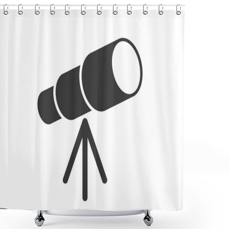 Personality  Telescope On Tripod Vector Icon Symbol Shape. Space Observation Spyglass. Astronomy Symbol, Logo Sign. Vector Illustration Image. Isolated On White Background. Shower Curtains