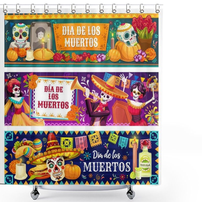 Personality  Mexican Day Of Dead Altar, Sugar Skulls, Skeletons Shower Curtains