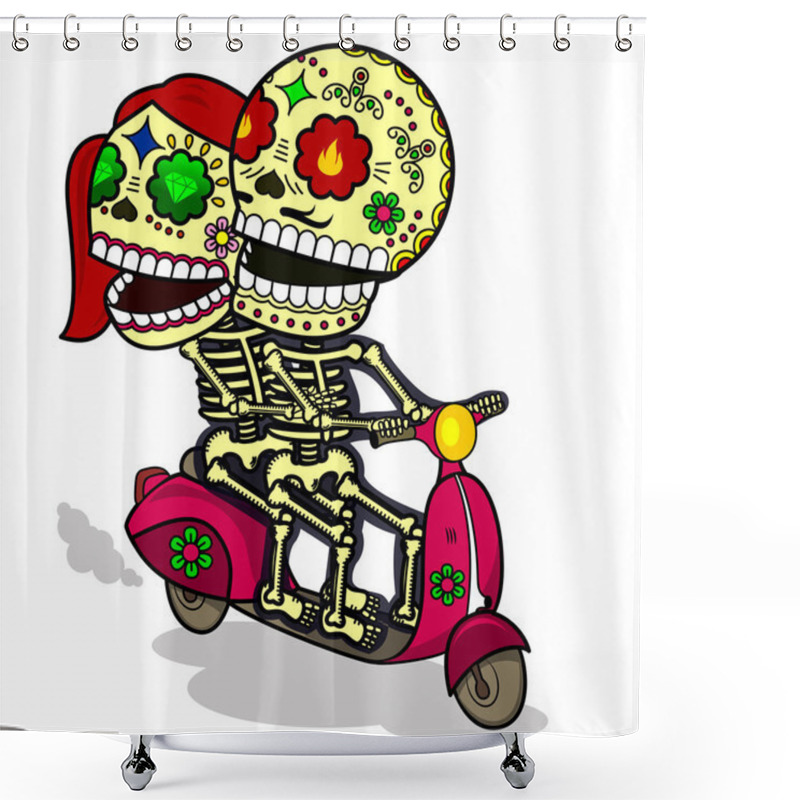 Personality  Funny Skeletons. A Love Journey On A Scooter. Shower Curtains