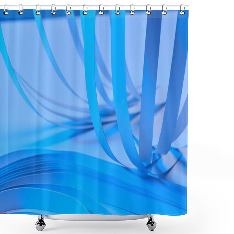 Personality  Close Up View Of Paper Stripes On Neon Blue Background Shower Curtains