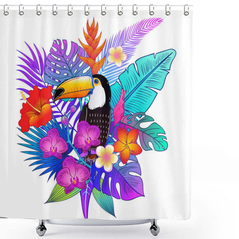 Personality  Beautiful Tropical Exotic Parrot Bird. Vector Illustration. Shower Curtains